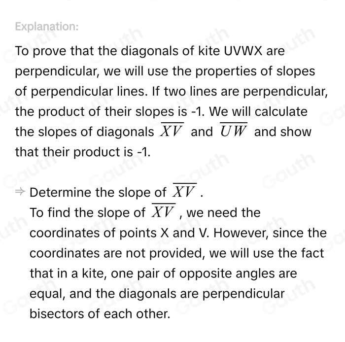 Prove that the diagonals of kite uvwx are perpendicular